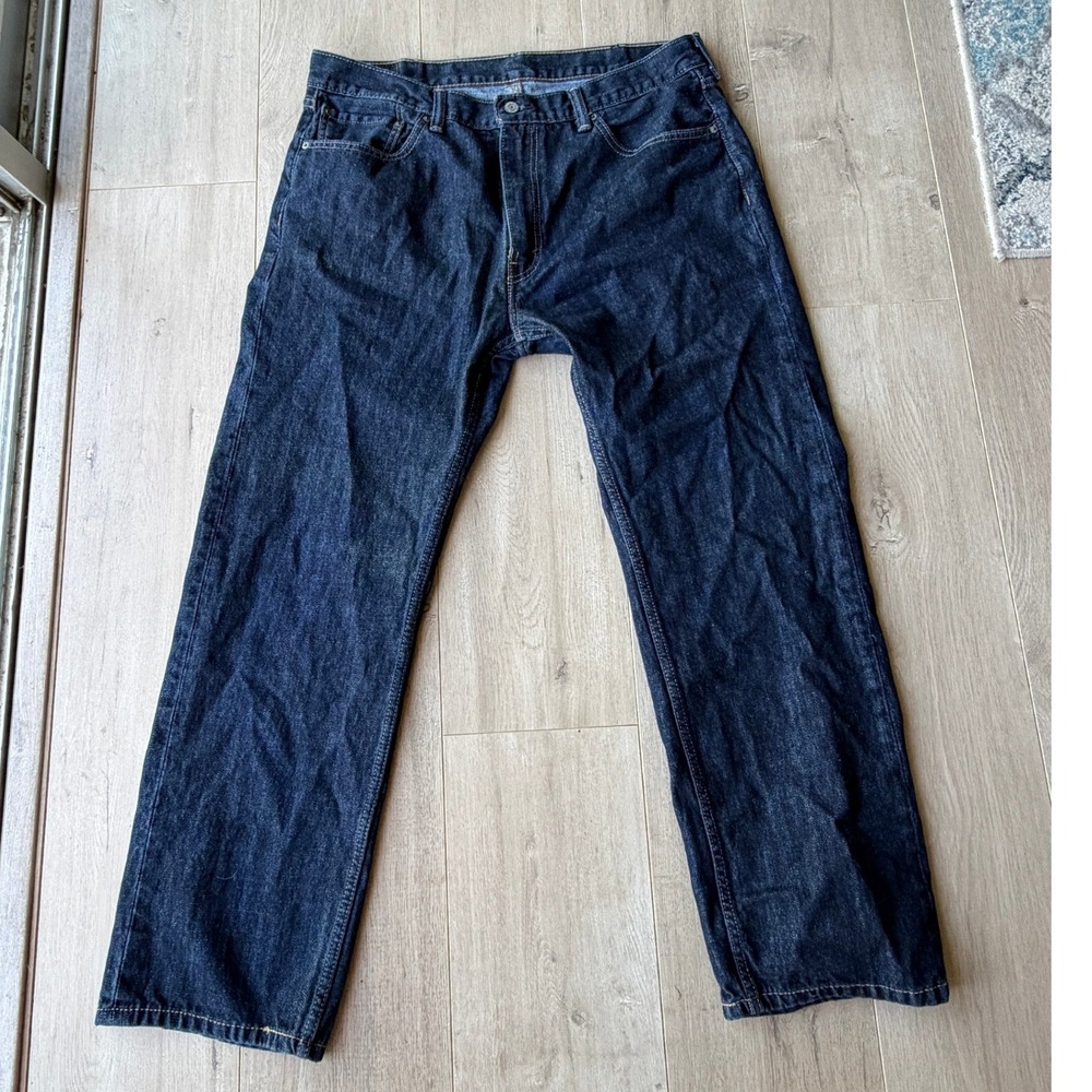 Levis 505 Regular Fit Straight Leg Dark Wash Indigo Denim Jeans Mens 38x30